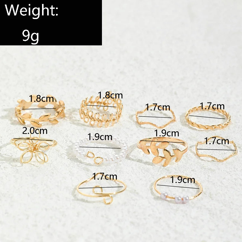 Bohemian Wave & Flower Ring Set – Vintage Pearl Butterfly Geometric Knuckle Rings for Women