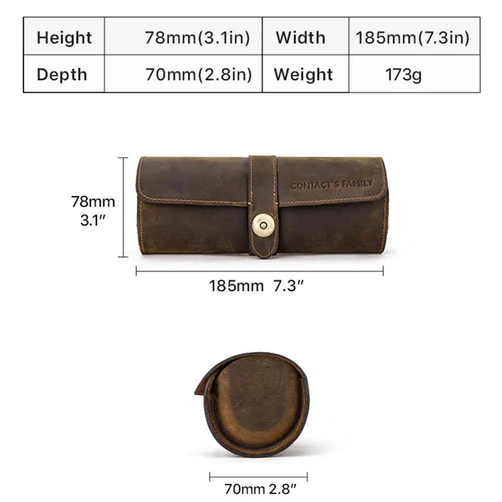 Handmade Leather Watch Roll Organizer - 3 Slots Travel Case for Men and Women