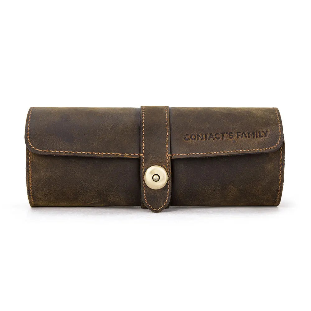 Handmade Leather Watch Roll Organizer - 3 Slots Travel Case for Men and Women