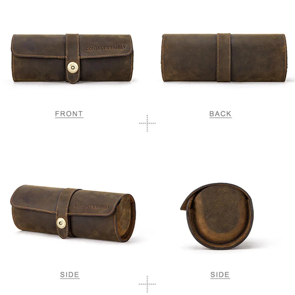 Handmade Leather Watch Roll Organizer - 3 Slots Travel Case for Men and Women