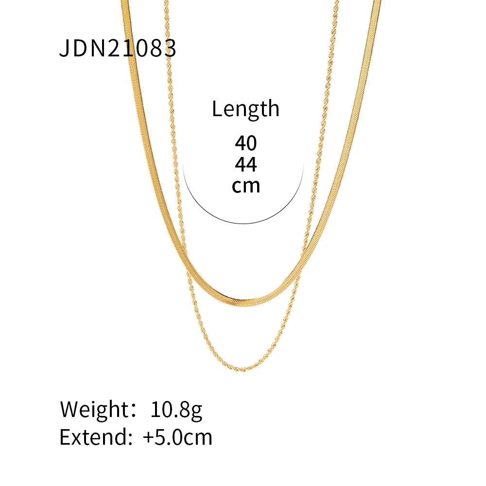 Gold Plated Flat Snake Chain Layer Necklace – Stainless Steel Trendy Rope Chain for Women