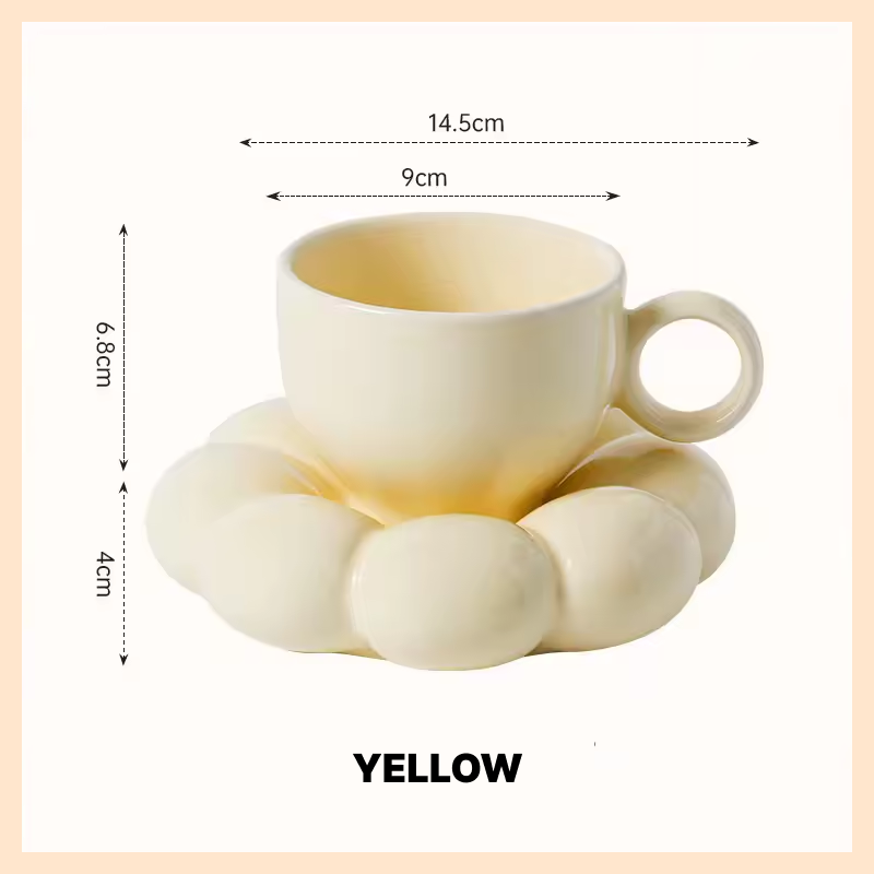 Sunflower Ceramic Coffee Mug Set - Modern Macaroon Series with Saucer, Pearl White, Durable and Stylish for Home & Office