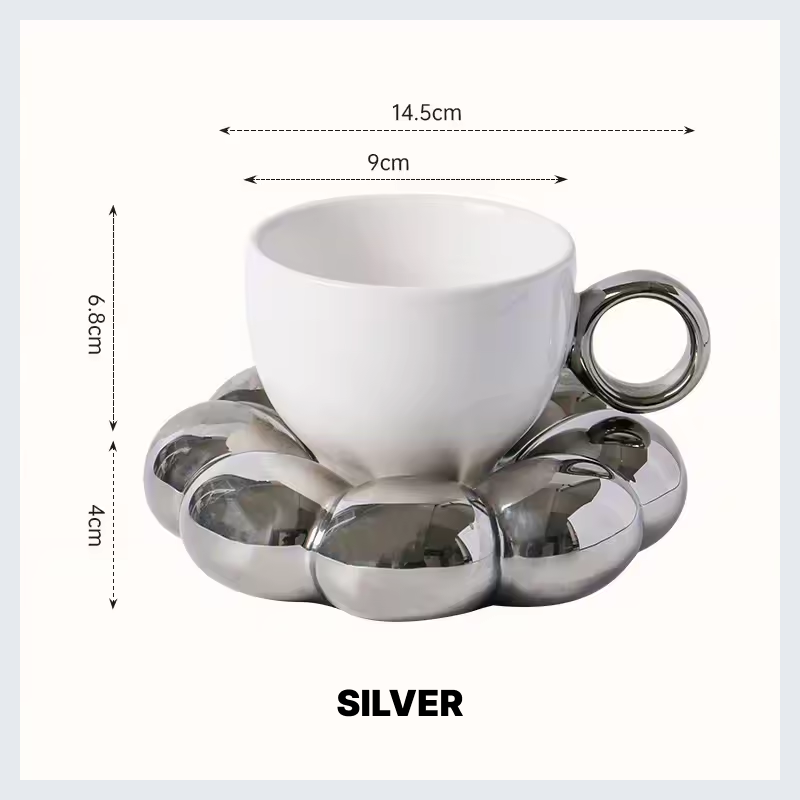 Sunflower Ceramic Coffee Mug Set - Modern Macaroon Series with Saucer, Pearl White, Durable and Stylish for Home & Office
