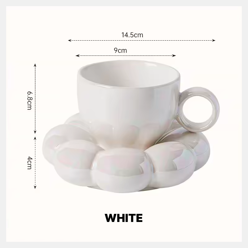 Sunflower Ceramic Coffee Mug Set - Modern Macaroon Series with Saucer, Pearl White, Durable and Stylish for Home & Office