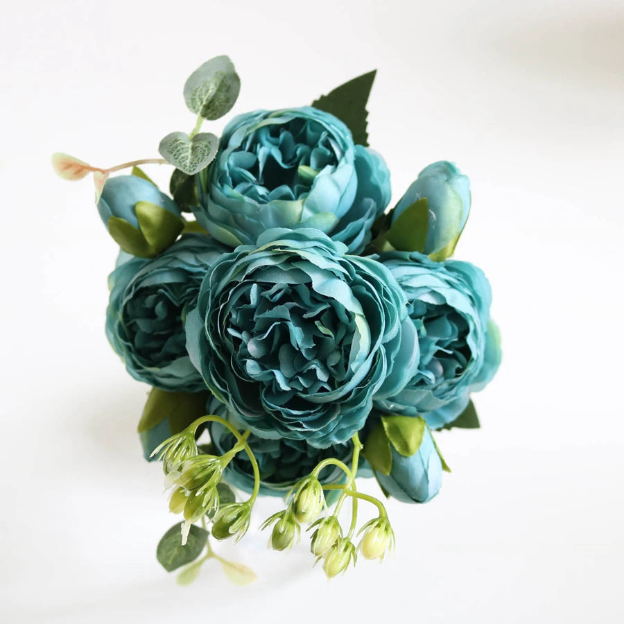 Artificial Peony Bouquet with Silk Roses – Decorative Faux Flowers for Home, Garden, and Wedding Decor
