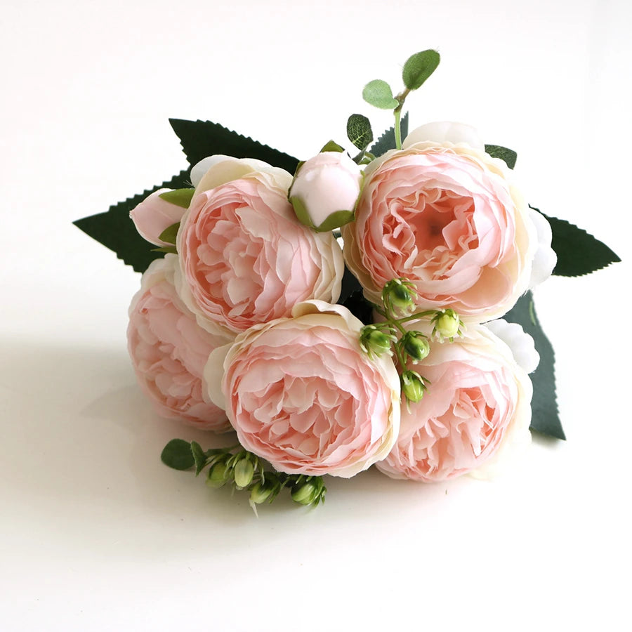 Artificial Peony Bouquet with Silk Roses – Decorative Faux Flowers for Home, Garden, and Wedding Decor
