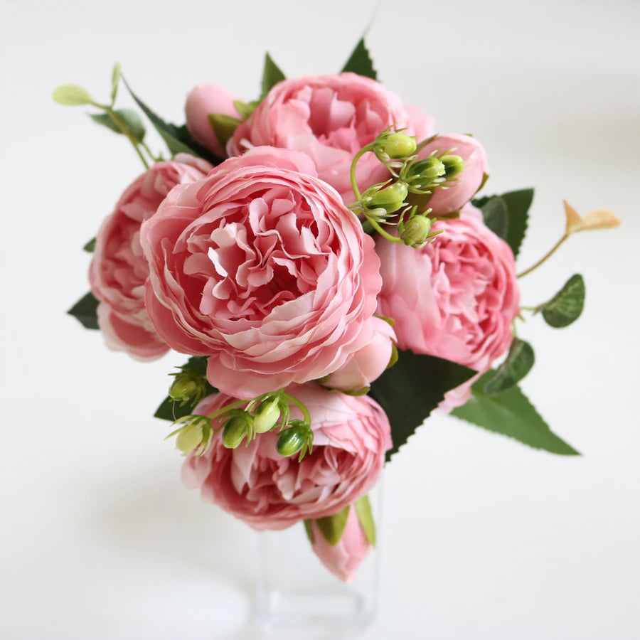 Artificial Peony Bouquet with Silk Roses – Decorative Faux Flowers for Home, Garden, and Wedding Decor