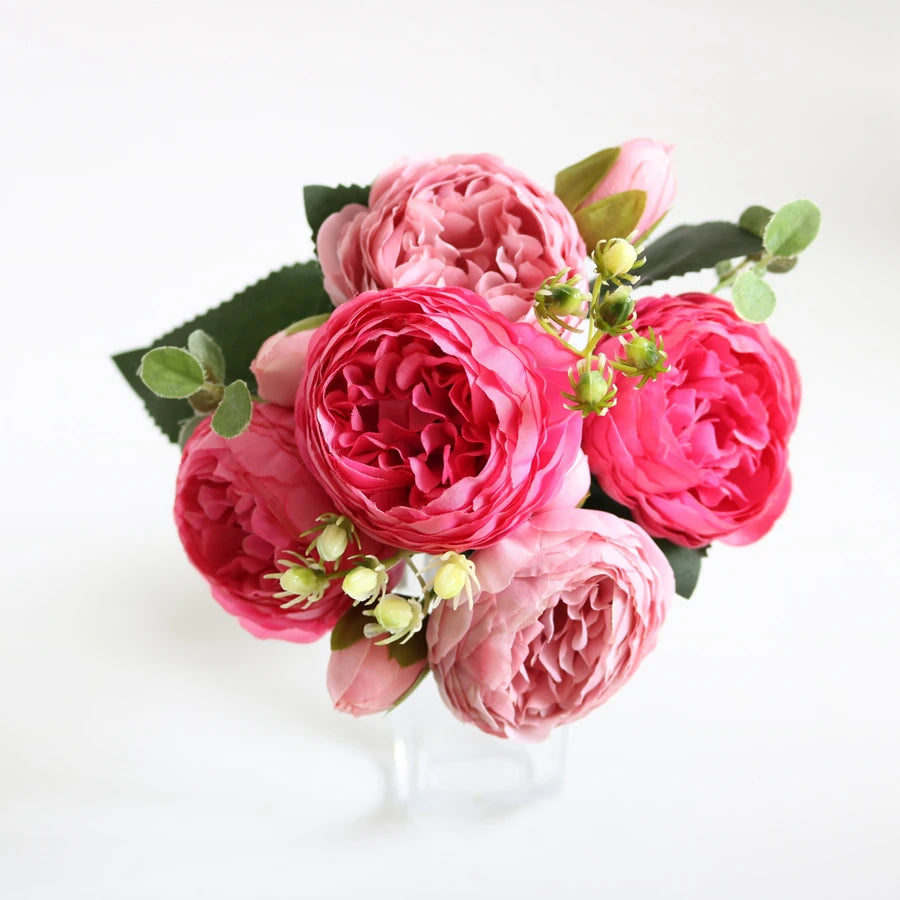 Artificial Peony Bouquet with Silk Roses – Decorative Faux Flowers for Home, Garden, and Wedding Decor