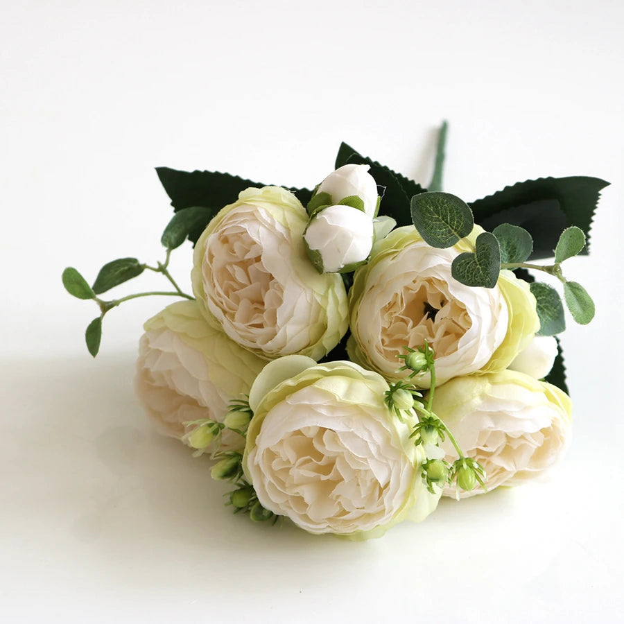 Artificial Peony Bouquet with Silk Roses – Decorative Faux Flowers for Home, Garden, and Wedding Decor