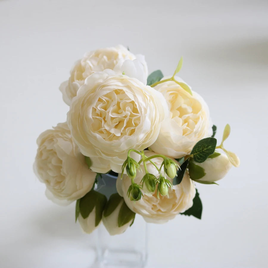 Artificial Peony Bouquet with Silk Roses – Decorative Faux Flowers for Home, Garden, and Wedding Decor
