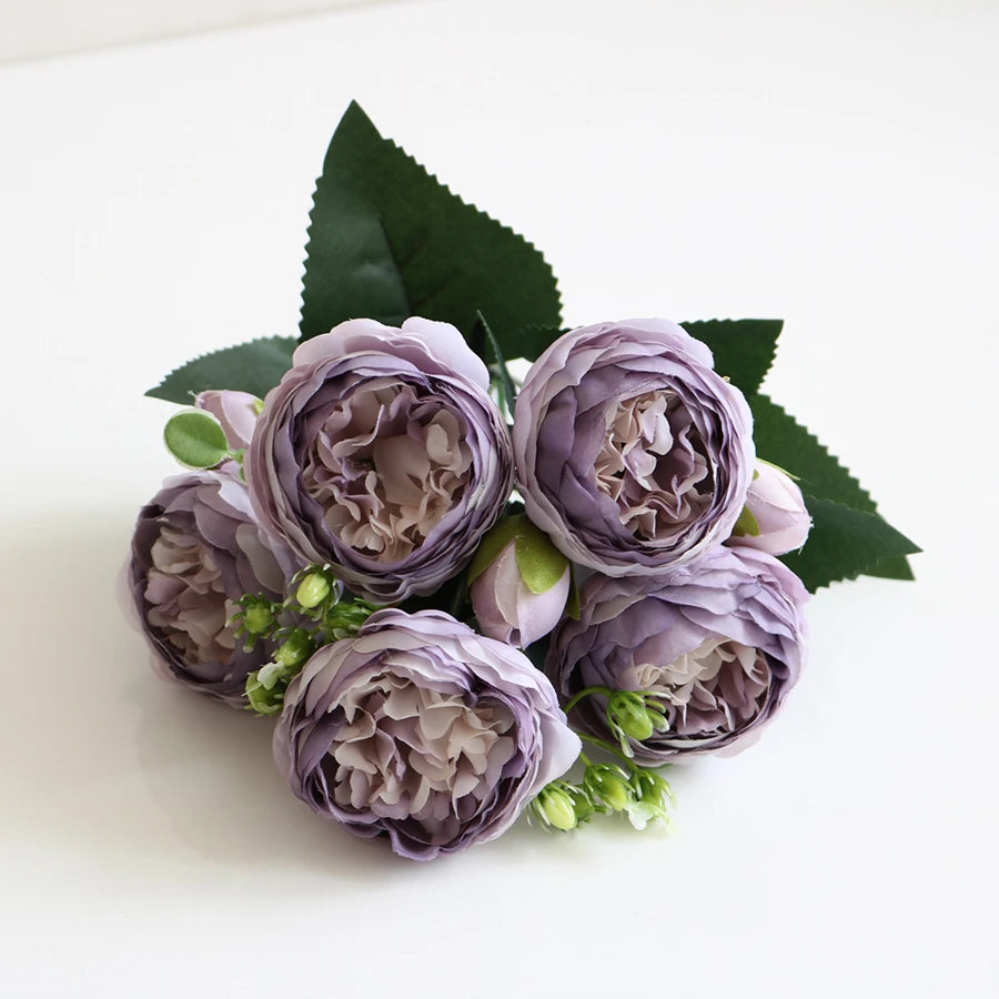 Artificial Peony Bouquet with Silk Roses – Decorative Faux Flowers for Home, Garden, and Wedding Decor