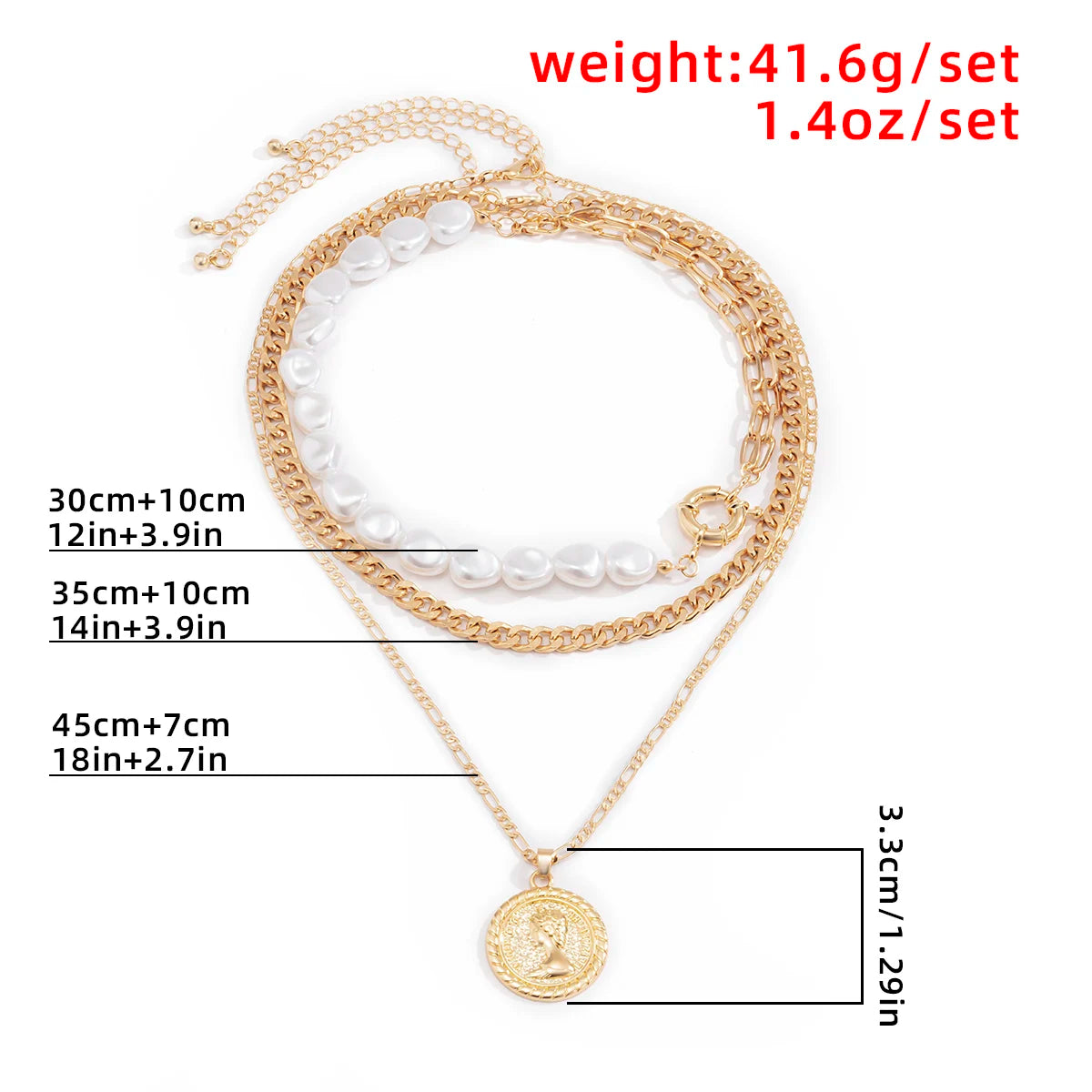 Goth Baroque Multi-Layer Coin Portrait Pendant Necklace – Vintage Imitation Pearl Link Chain Jewelry for Women