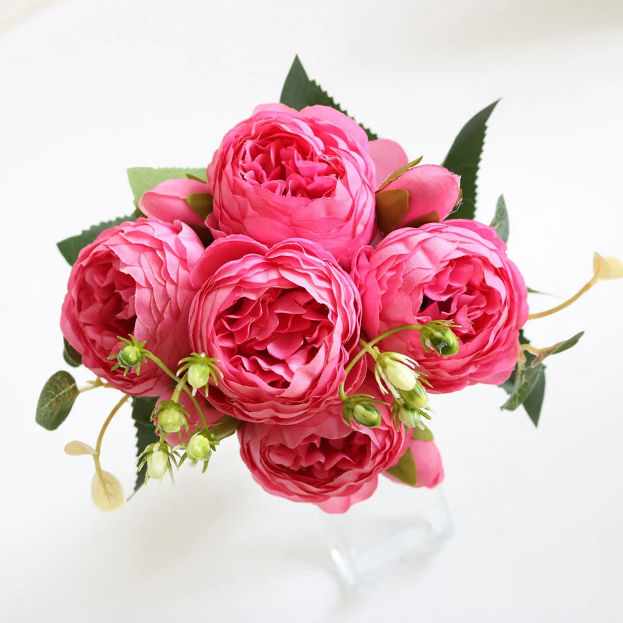 Artificial Peony Bouquet with Silk Roses – Decorative Faux Flowers for Home, Garden, and Wedding Decor