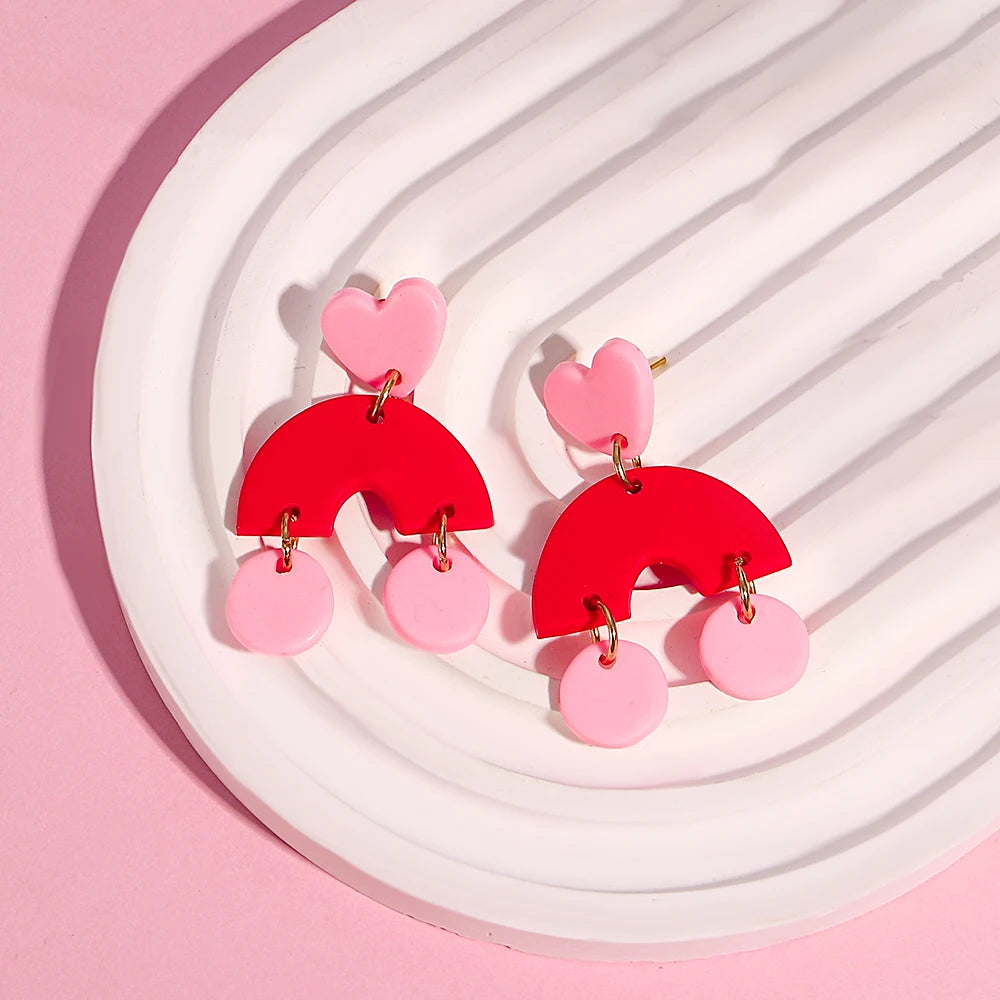 Polymer Clay Heart Earrings for Women – Handmade Valentine's Day Gift, Flower & Heart Drop Earrings