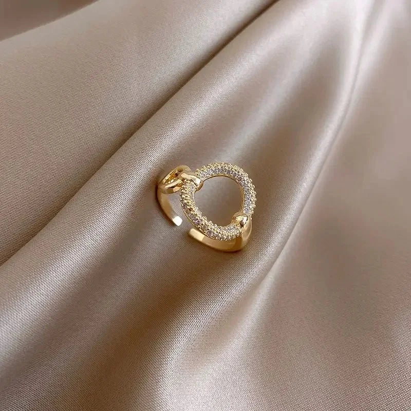 Gold plated simple double love crystal ring elegant women's daily opening ring accessories