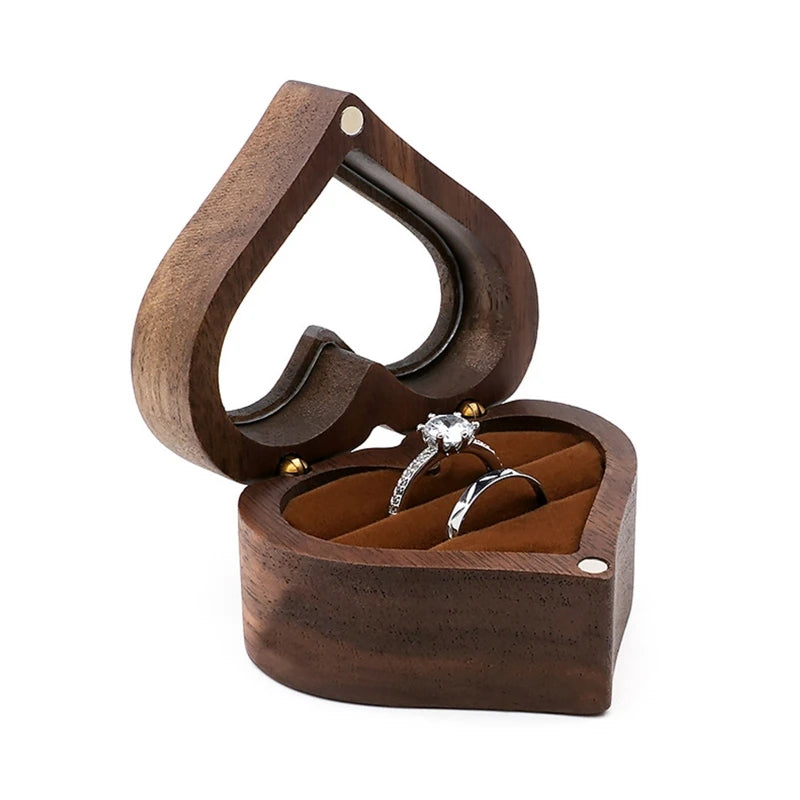 Heart-Shaped Transparent Walnut Ring Box