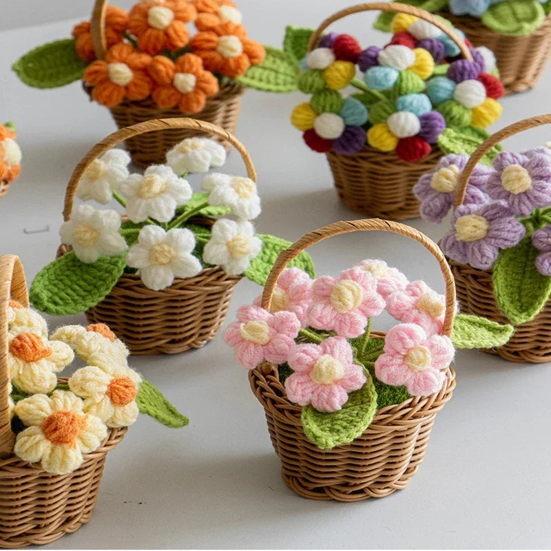 Cute Crochet Potted Flowers – Creative Hand-Woven Knitted Plant for Desktop Decoration