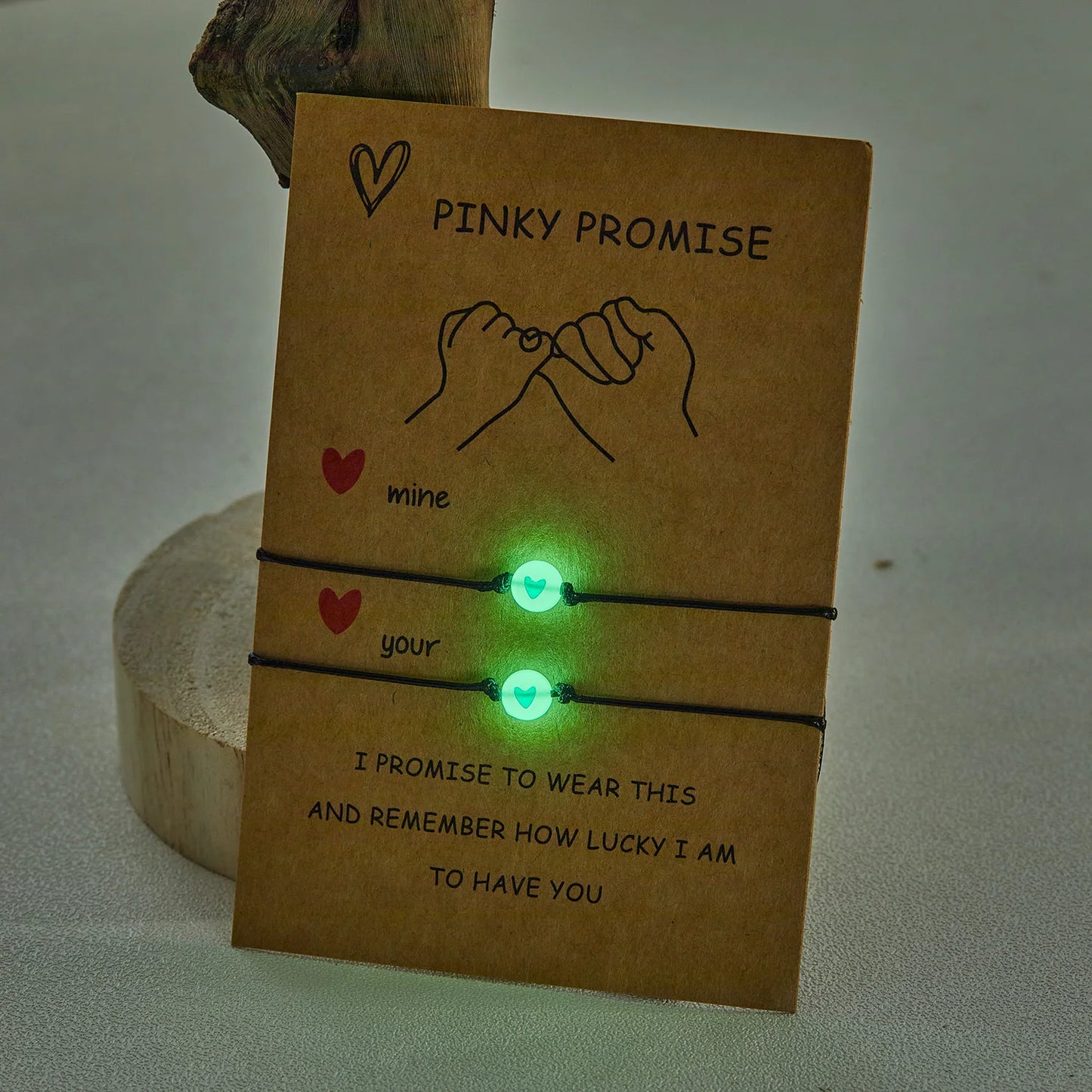 2Pcs Pinky Promise Couple Bracelets – Luminous Heart Bead Braided Friendship Jewelry for Kids