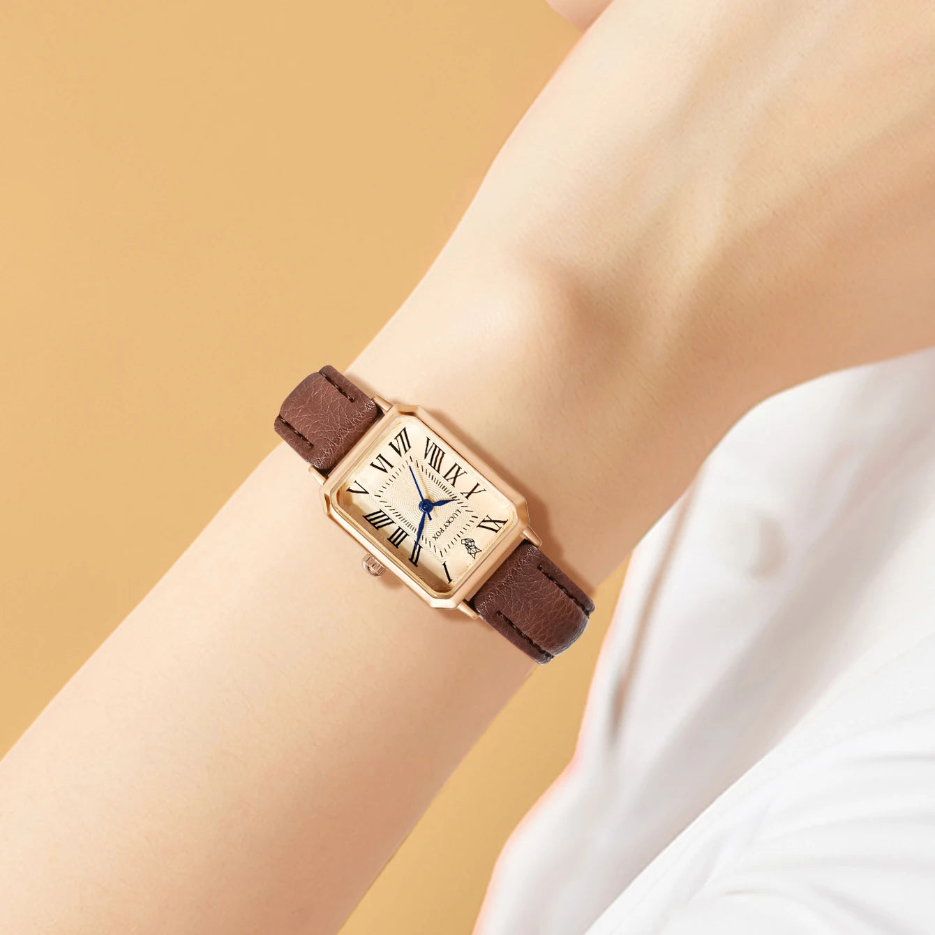 Retro Square Leather Strap Quartz Watch – Casual Roman Numeral Dial Wristwatch for Women