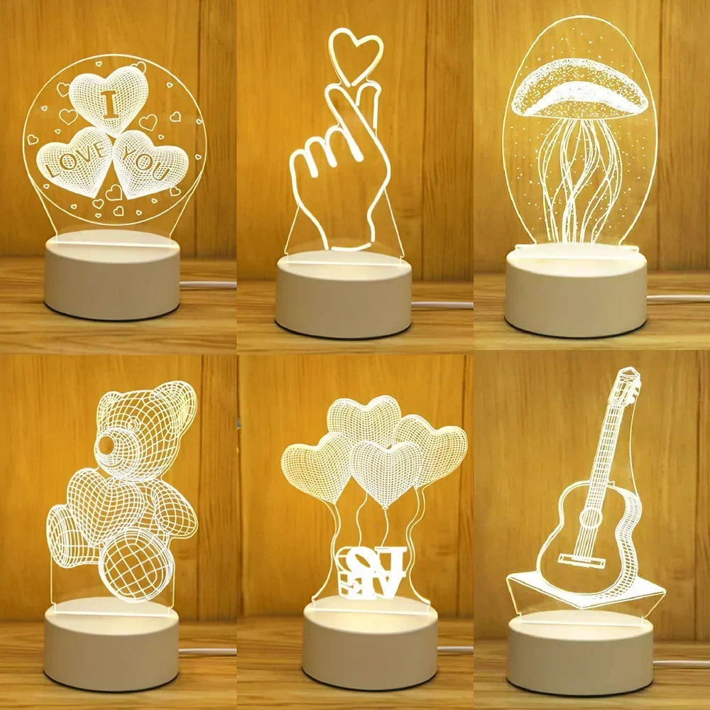 Romantic Love 3D Acrylic LED Lamp – Night Light for Home, Parties, and Valentine’s Day Decor