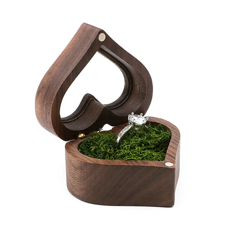 Heart-Shaped Transparent Walnut Ring Box