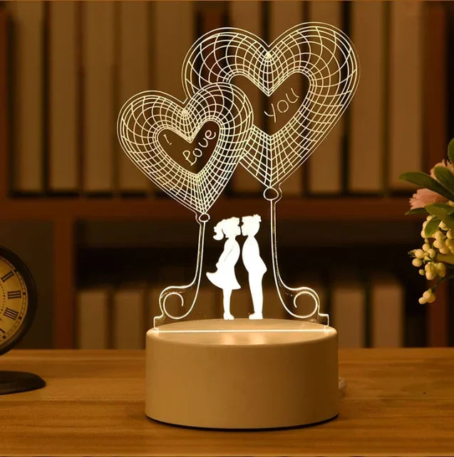 Romantic Love 3D Acrylic LED Lamp – Night Light for Home, Valentine’s Day Decor