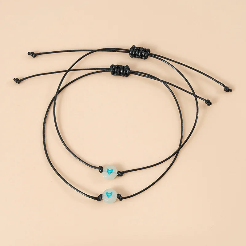 2Pcs Pinky Promise Couple Bracelets – Luminous Heart Bead Braided Friendship Jewelry for Kids