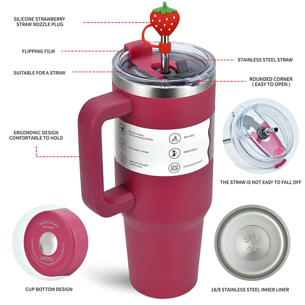 30oz/40oz Stainless Steel Insulated Tumbler with Handle – Large Capacity Thermal Mug for Hot & Cold Beverages