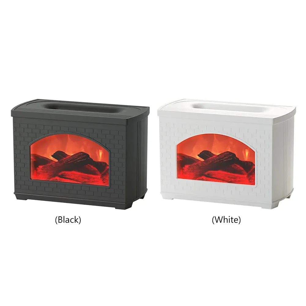 Flame Effect Fireplace Humidifier – Portable Tabletop USB Aroma Diffuser with 270ml Water Tank