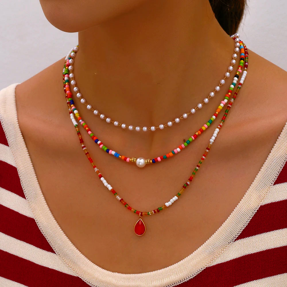 Bohemian Multilayer Handmade Beads Chain Necklace – Colorful Crystal Pendant with Tassels for Women