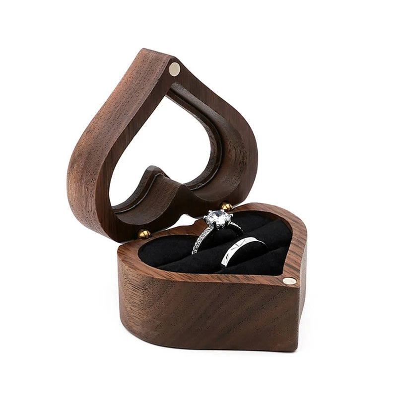 Heart-Shaped Transparent Walnut Ring Box