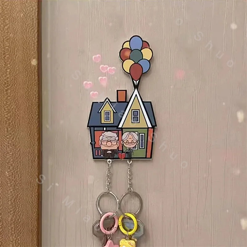 Wall-Mounted Key Holder with Couple Keychains – "Up" Movie-Inspired Jigsaw Key Ring Hanger, Perfect Christmas Gift