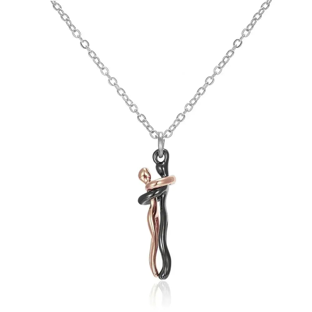 Romantic Hug Necklace for Couples – Unisex Heart Pendant Choker, Perfect Valentine’s Day Gift