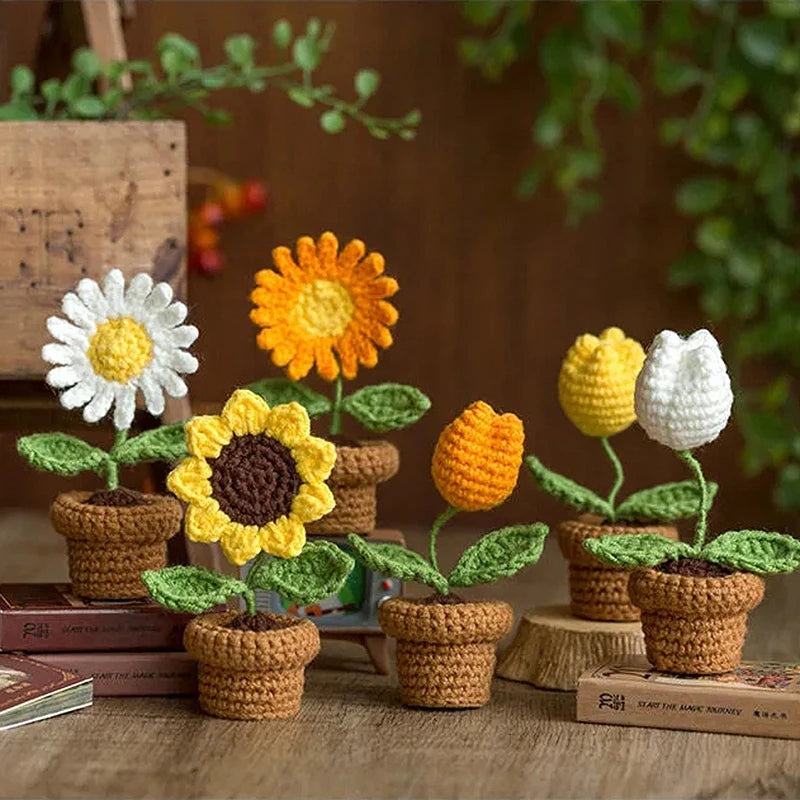 Hand-Knitted Sunflower Crochet Flower - Home Decoration