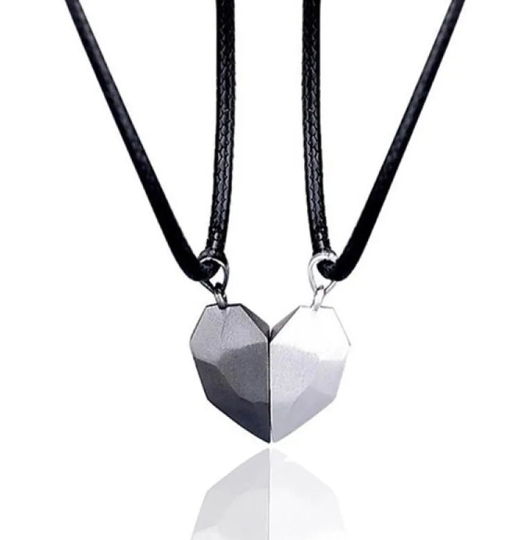 Magnetic Heart Electrocardiogram Pendant Necklace – Stainless Steel Couple Necklace Valentine's Day Gift