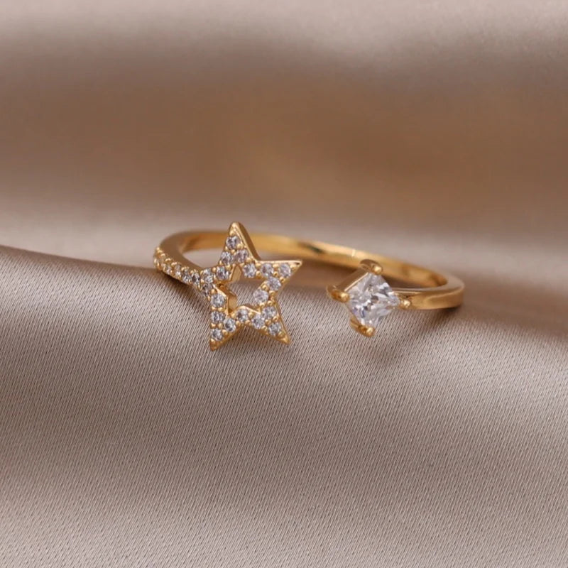 Gold plated simple double love crystal ring elegant women's daily opening ring accessories