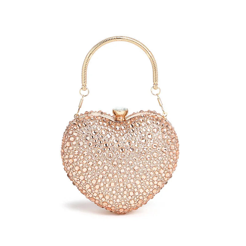 Luxury Heart-Shaped Crystal Clutch Purse – Rhinestone Evening Wedding Party Mini Handbag with Chain Handle