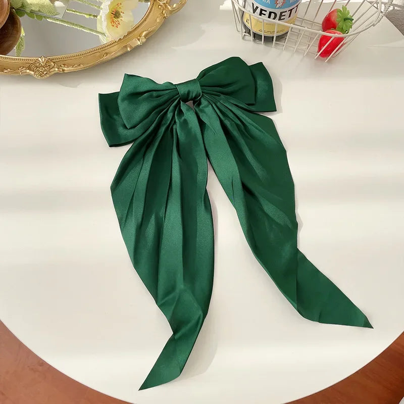 Solid Color Satin Ribbon Big Bow Hairpin – Summer Hair Accessory for Women & Girls