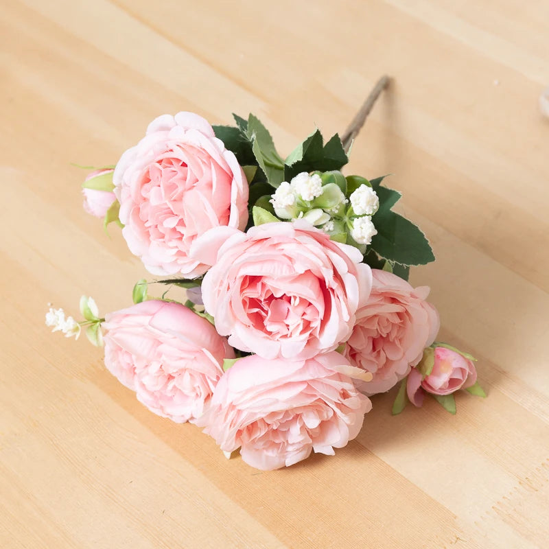 Kahaul Artificial Rose & Peony Silk Flower Bouquet – White Faux Flowers for Wedding, Home, and Party Decor