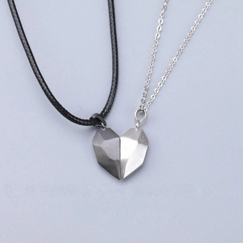 Magnetic Heart Electrocardiogram Pendant Necklace – Stainless Steel Couple Necklace Valentine's Day Gift