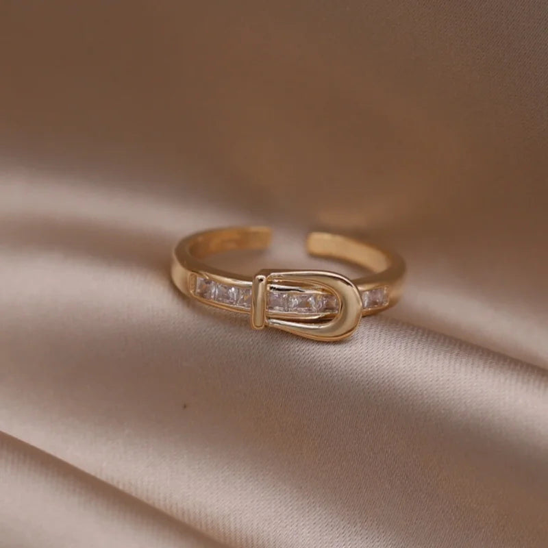 Gold plated simple double love crystal ring elegant women's daily opening ring accessories