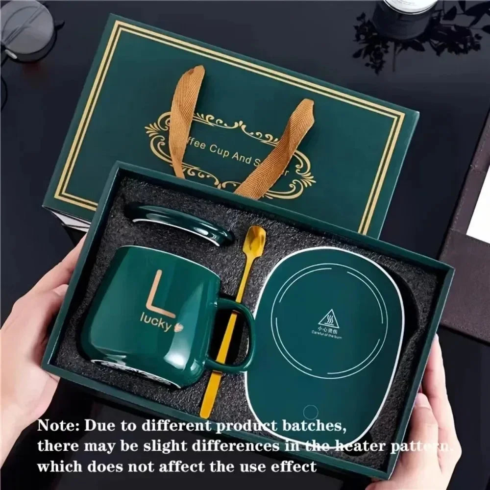 HeatMate 55°C Thermostat Ceramic Mug with Spoon & Storage Bag – Warm Mug Gift Set for Portable Meals
