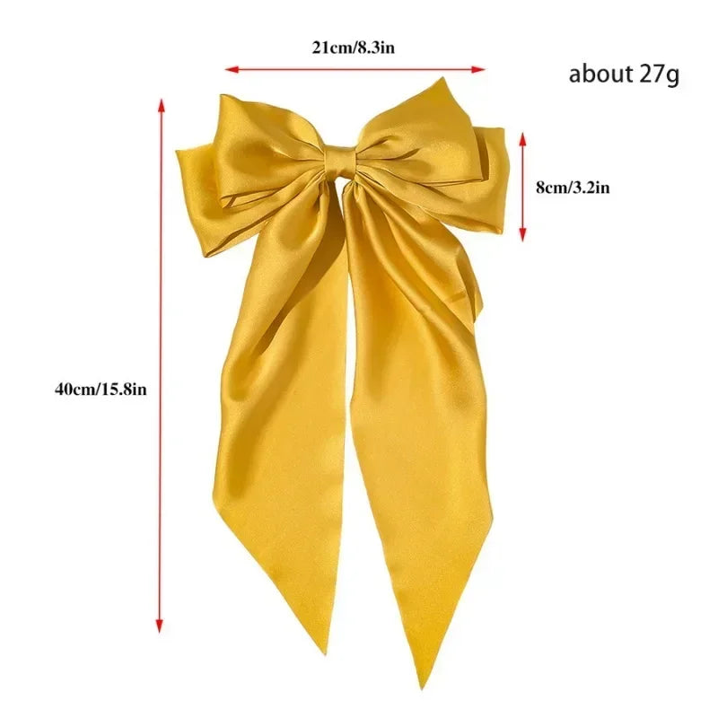 Solid Color Satin Ribbon Big Bow Hairpin – Summer Hair Accessory for Women & Girls