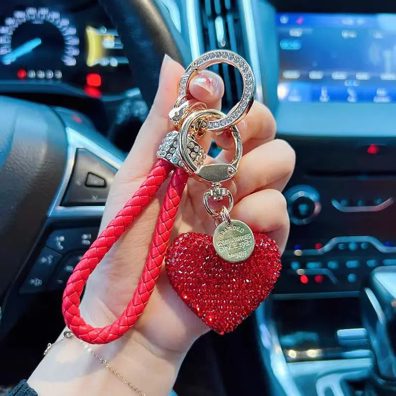 Valentine’s Day Glitter Heart Keychain – Crystal Clay Key Ring for Women & Girls, Romantic Gift & Bag Tag Ornament