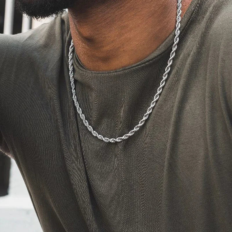 HIYEE Classic Rope Chain Necklace – Stainless Steel Figaro Cuban Chain for Men