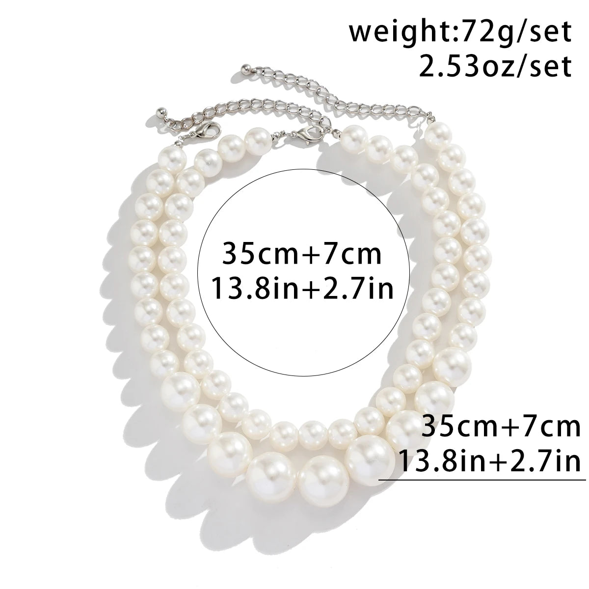 2Pcs/Set Luxury Big Imitation Pearl Multilayer Choker Necklace for Women