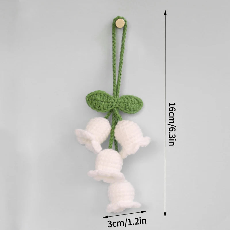 Crochet Flower Plant Keychain – Artificial Knitted Flower Hanging Decoration for Weddings, Gifts, and Car Pendants