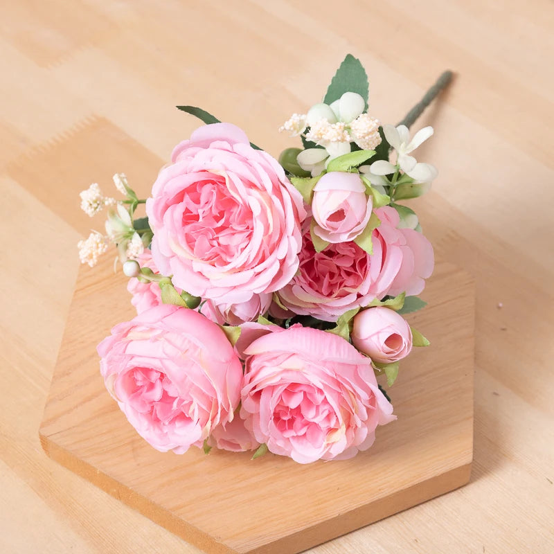 Kahaul Artificial Rose & Peony Silk Flower Bouquet – White Faux Flowers for Wedding, Home, and Party Decor