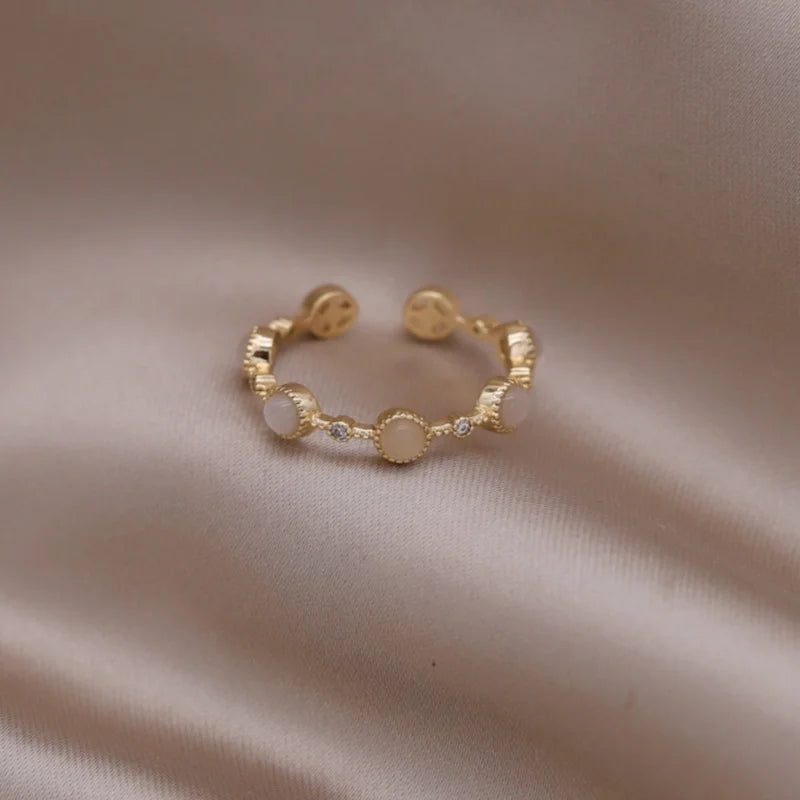 Gold plated simple double love crystal ring elegant women's daily opening ring accessories