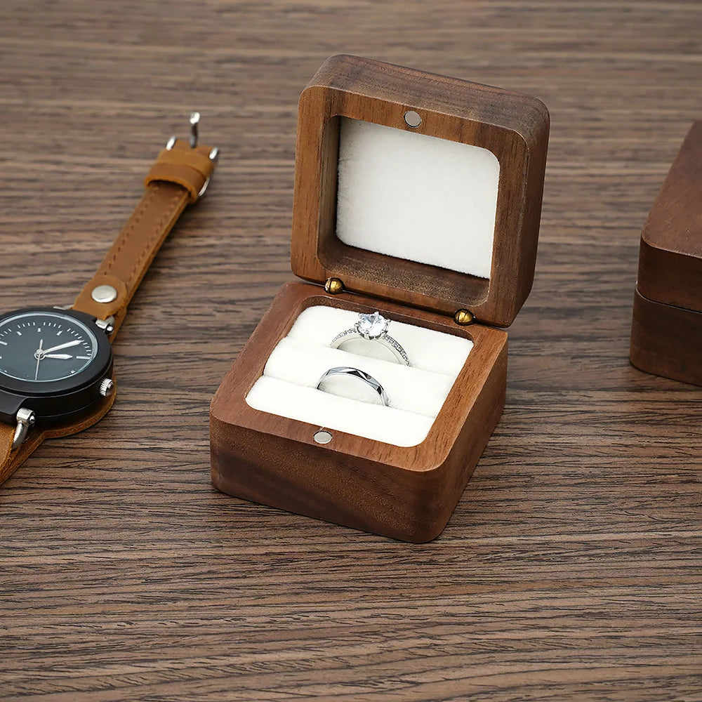 Wooden Jewelry Box - Engagement Ring Necklace Earrings Pendant Organizer